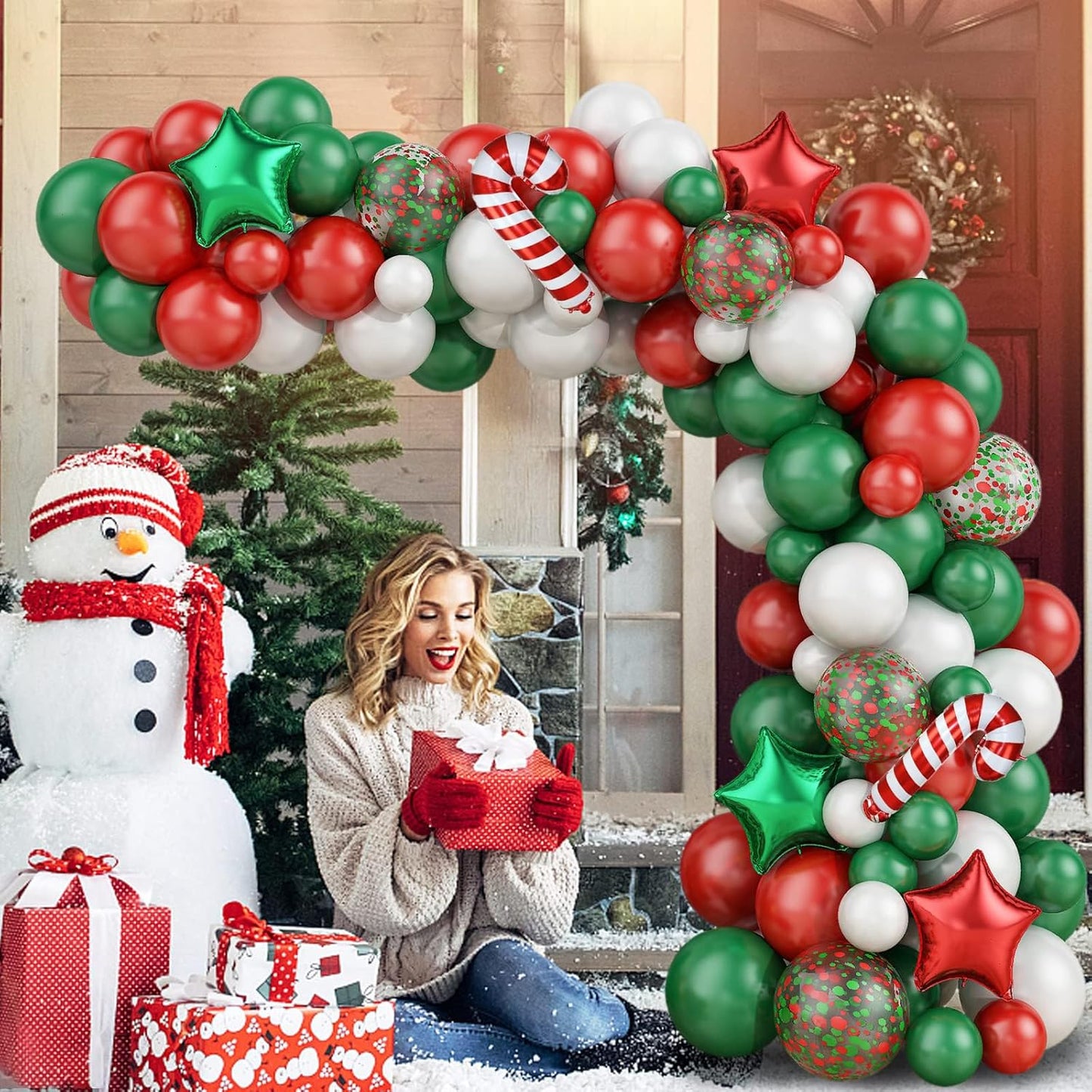 Christmas Balloon Garland Kit, 89PCS Red Green White Christmas Garland Balloon Arch Kit with Red Green Star Candy Cane Foil Balloon for New Year Christmas Party Decorations Holiday Party Supplies