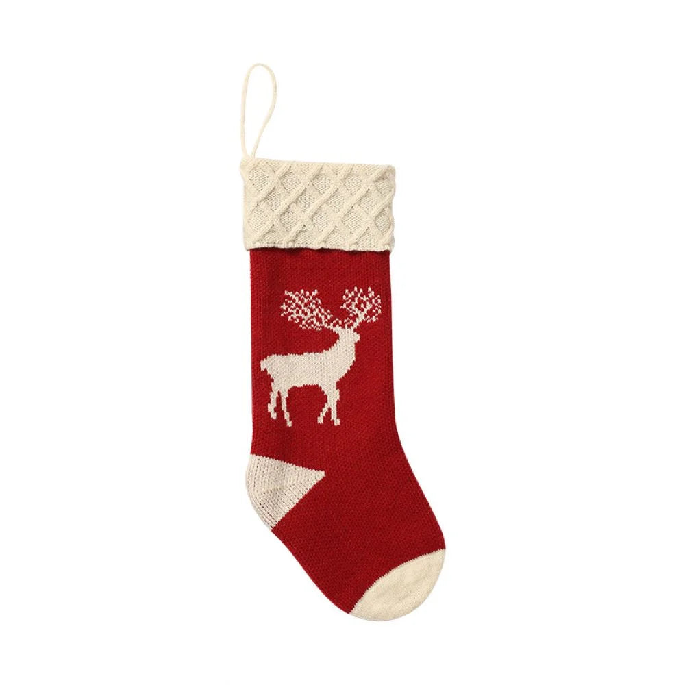4 Pack Christmas Stockings,Big Size 18 Inch Extra Long Hand Knitted Reindeer Snowflakes Xmas Character for Family Holiday Season Decor Burgundy Red and Green