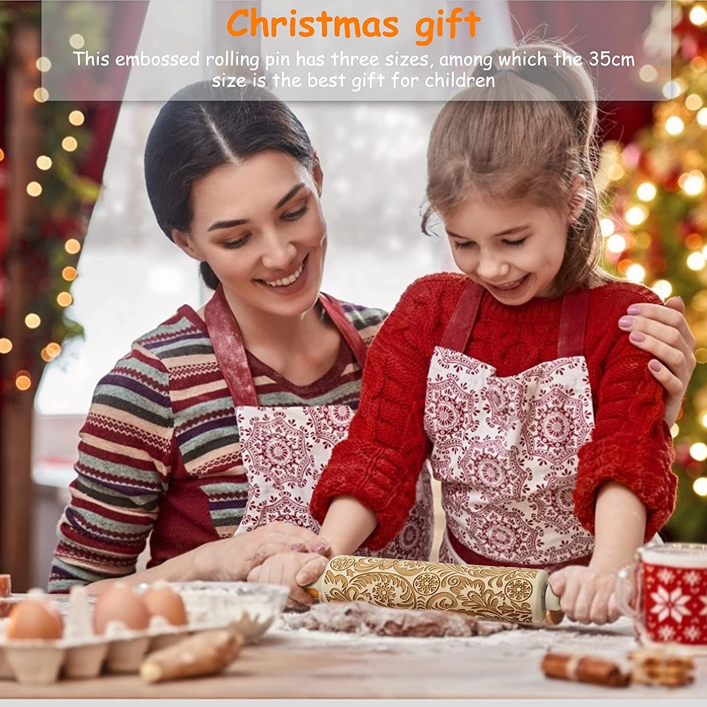 Embossed Rolling Pins Christmas Rolling Pin,3D Paisley Pattern Flower Snowflake Rattan Wooden Roll Pin Laser Engraved Rolling Pin DIY Tool for Kids and Adults to Make Cookie Dough (35 * 5)
