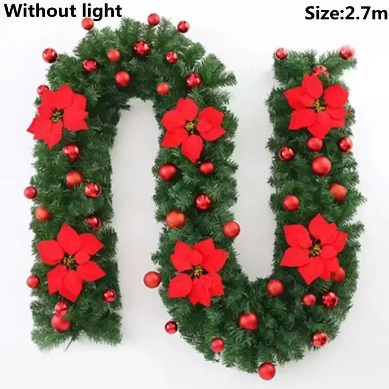 2.7M Christmas Garlands with Pinecones Red Berries Artificial Christmas Wreaths Door Hanging Ornaments Xmas New Year Decoration