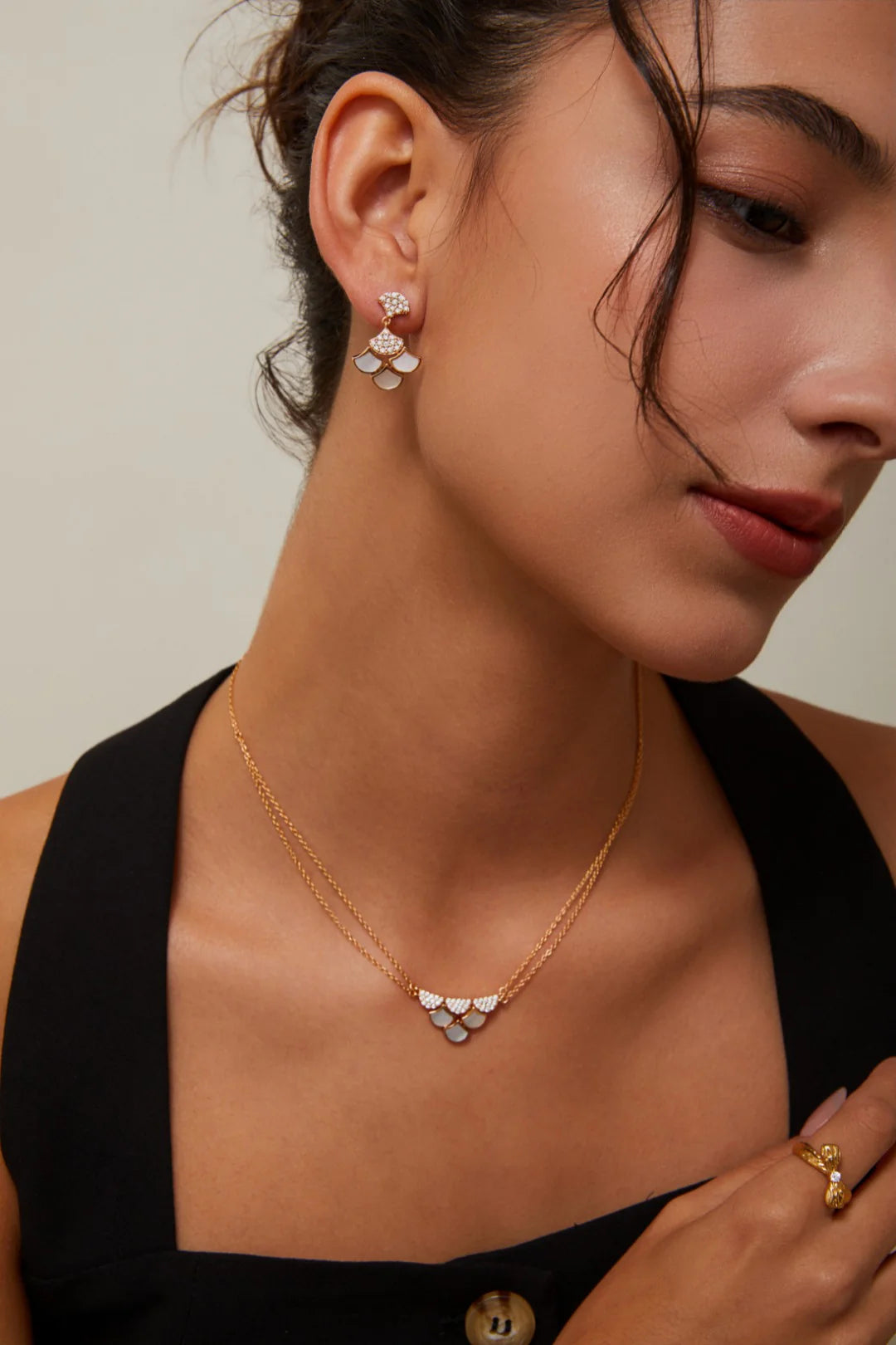 White Shell Zircon Double-Layer Necklace