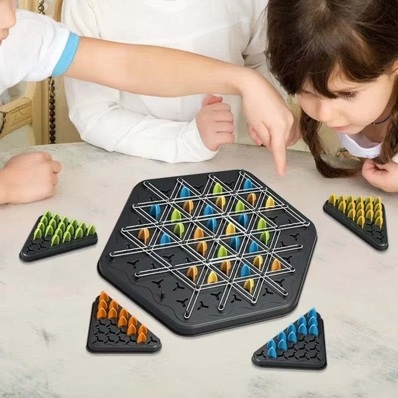 Geometry Chain Triangle Chess Puzzle Game Toy Board Game Logical Thinking Rubber Band Game Party Family Interactive Battle Gift
