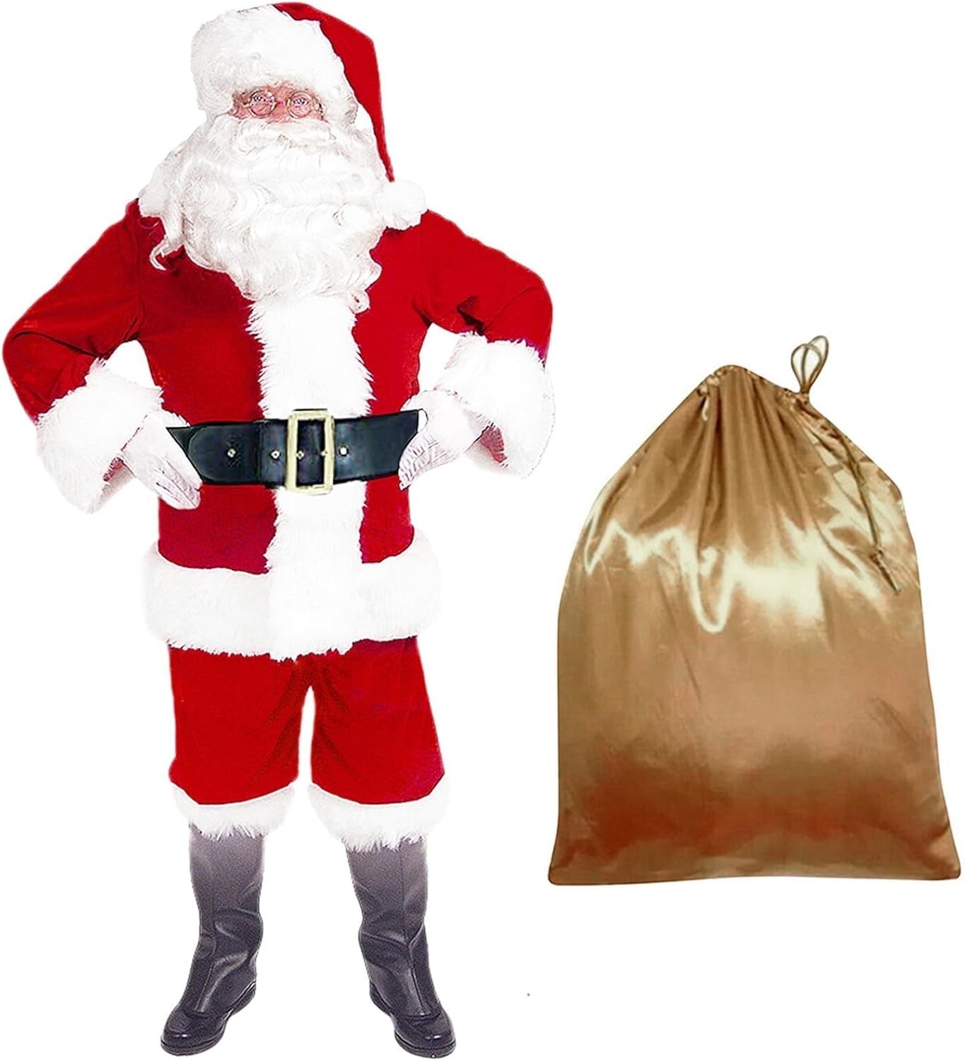 Men'S Deluxe Santa Costume 10Pcs Christmas Santa Claus Costume Adults Santa Suit Outfit Set for Party