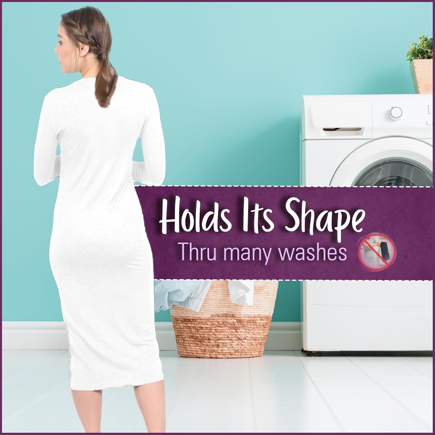 Women'S Modest Knee Length 3/4 Sleeve Layering Midi Dress