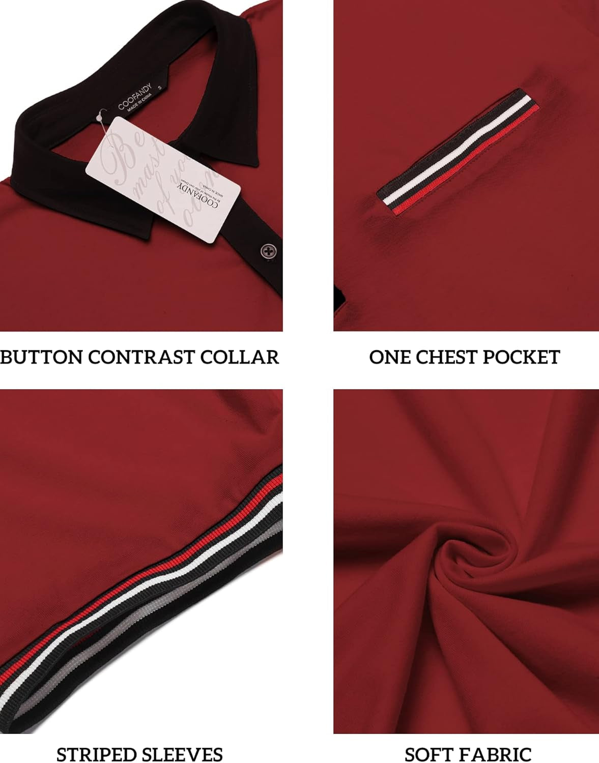 Mens Shirt Quick Dry Golf with Pocket Button up Polo, Wine Red, Xx-Large, Short Sleeve