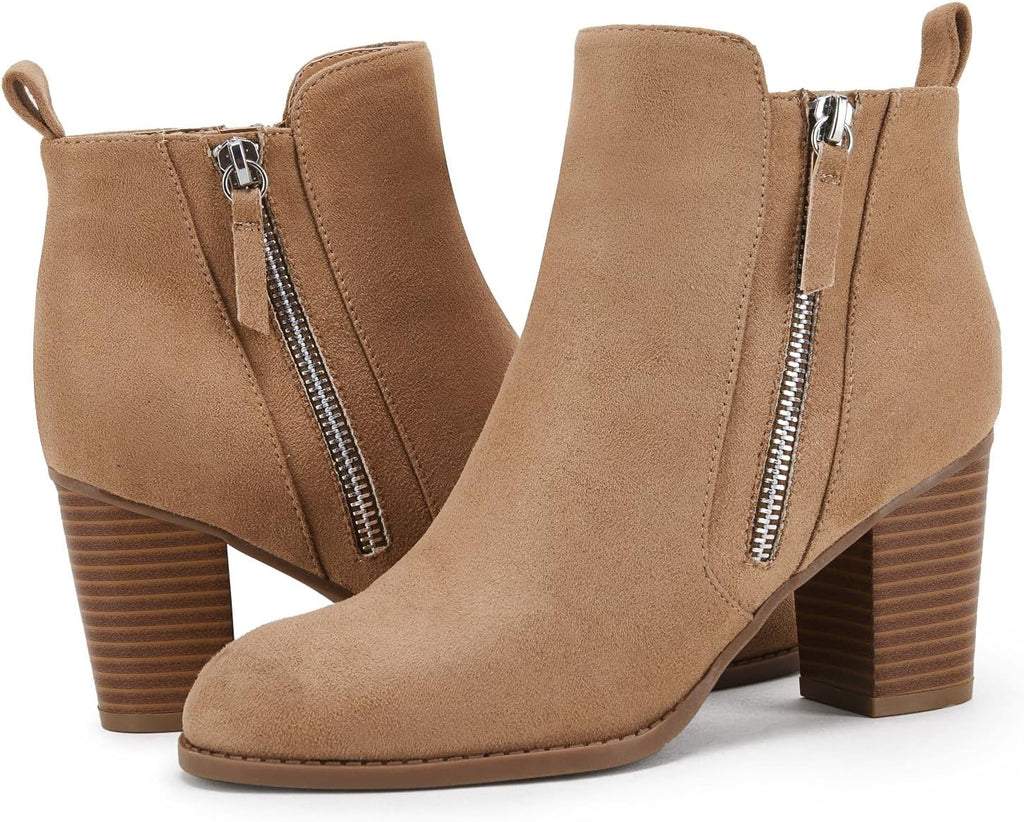 Ankle Boots for Women Chunky Block Heel Side Zipper Pointd Toe Suede Fall Winter Bootie Shoes