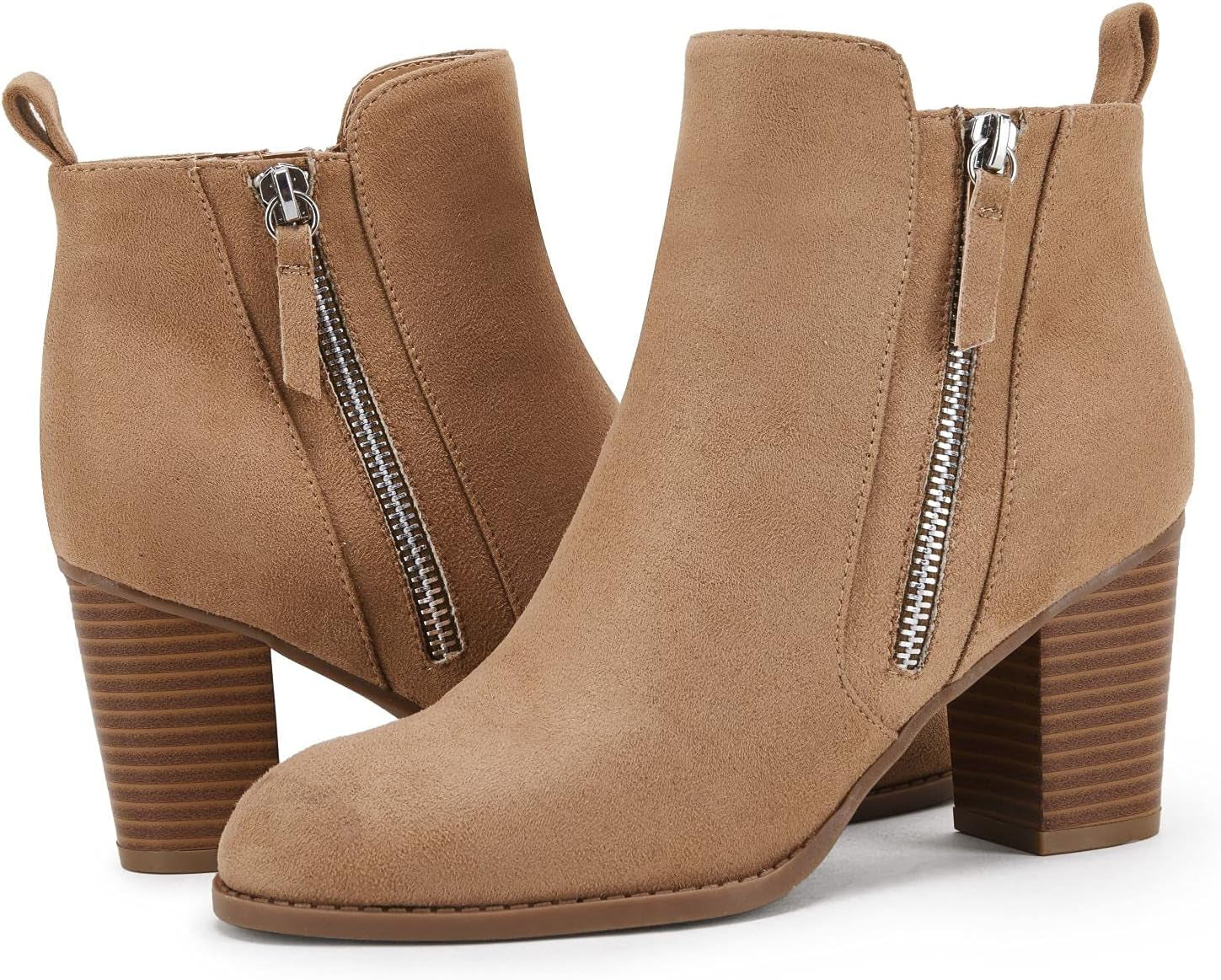 Ankle Boots for Women Chunky Block Heel Side Zipper Pointd Toe Suede Fall Winter Bootie Shoes