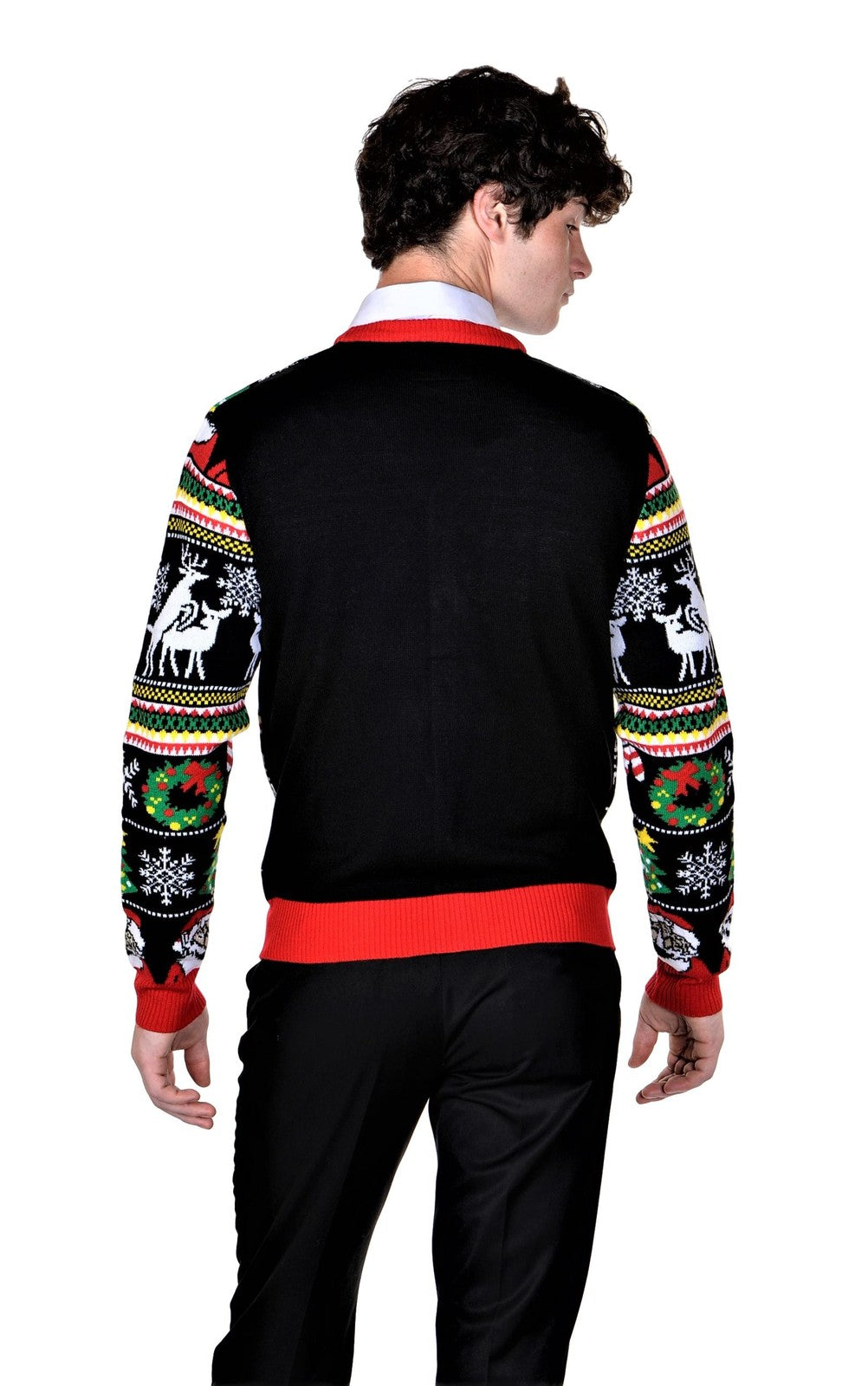 Socal Look Men'S Ugly Christmas Sweaters Cardigan Deer Santa Black