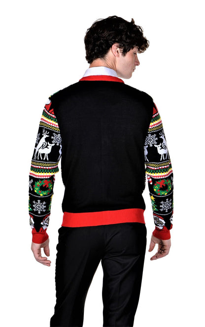Socal Look Men'S Ugly Christmas Sweaters Cardigan Deer Santa Black