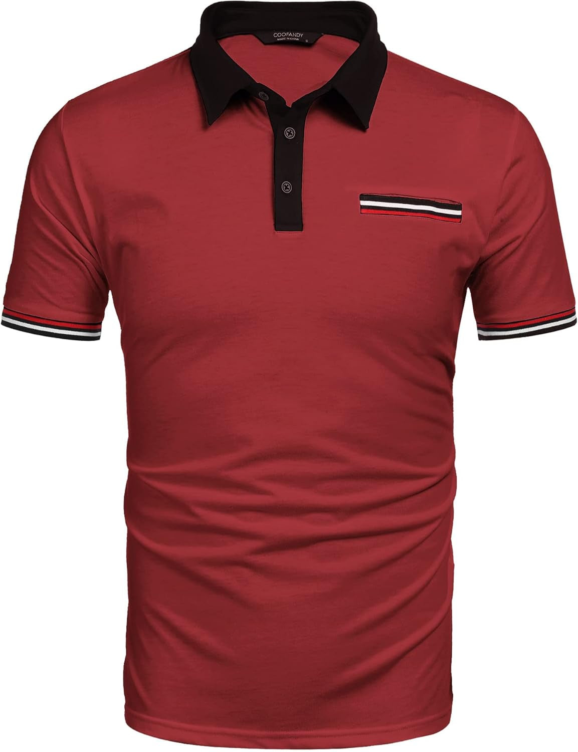 Mens Shirt Quick Dry Golf with Pocket Button up Polo, Wine Red, Xx-Large, Short Sleeve