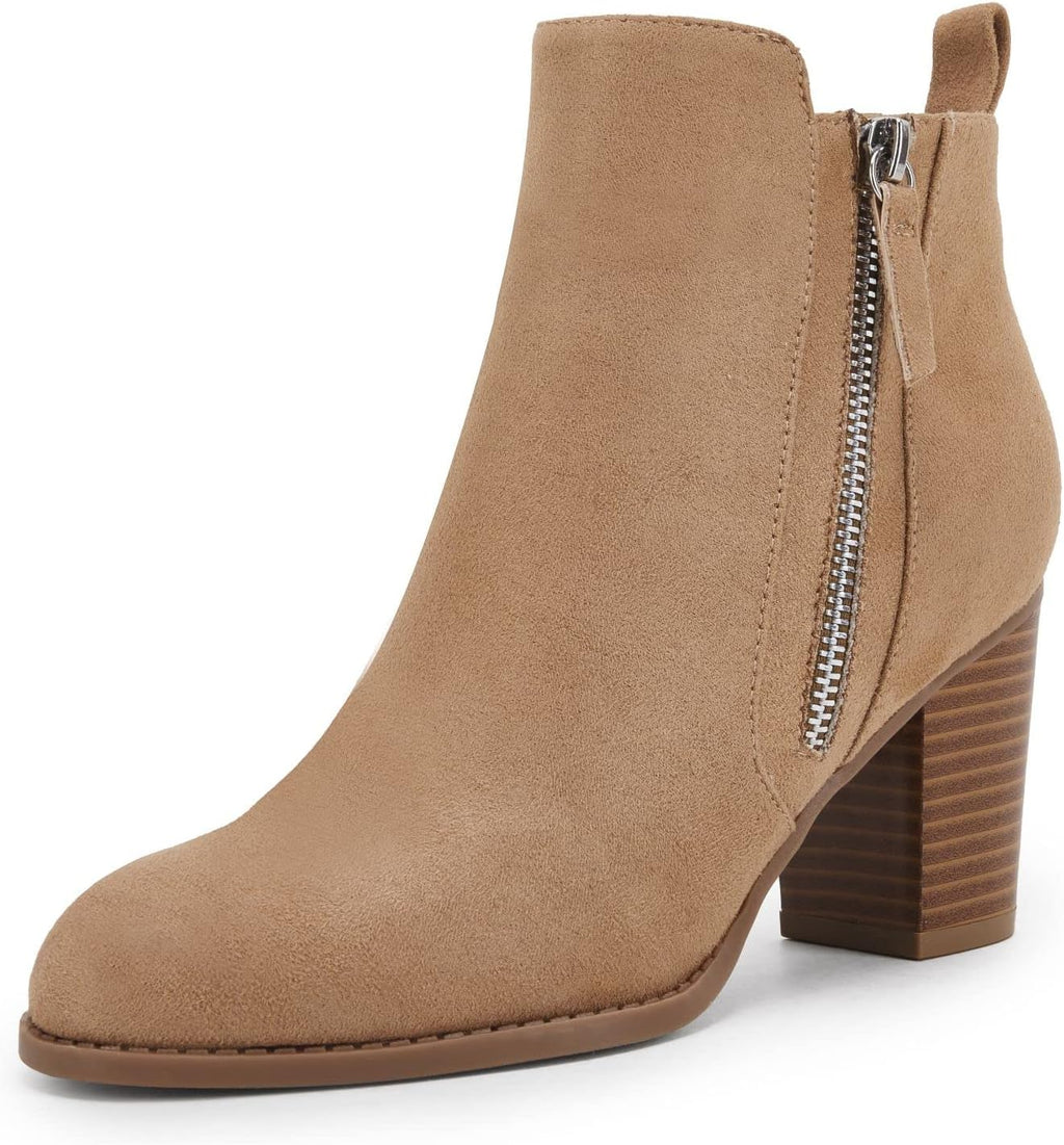Ankle Boots for Women Chunky Block Heel Side Zipper Pointd Toe Suede Fall Winter Bootie Shoes