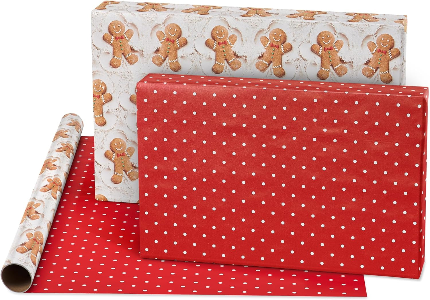 120 Sq. Ft. Vintage Christmas Wrapping Paper Bundle, Gingerbread, Ornaments, Peppermints (3 Extra Wide Rolls 40 In. X 12 Ft.)