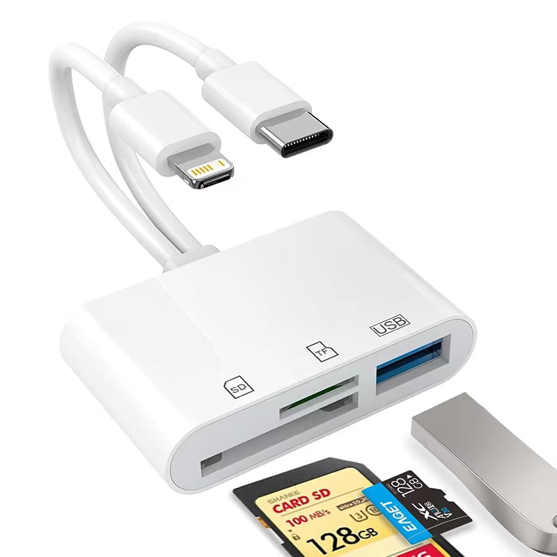 SD Card Reader 5-In-1 Lightning /Type C to USB 3.0/SD/TF Card Adapter Memory Card Reader for Iphone Ipad Macbook Samsung Andro