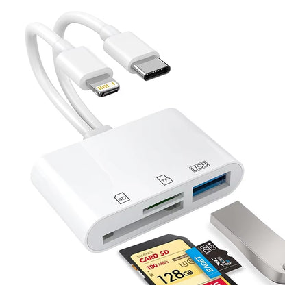 SD Card Reader 5-In-1 Lightning /Type C to USB 3.0/SD/TF Card Adapter Memory Card Reader for Iphone Ipad Macbook Samsung Andro
