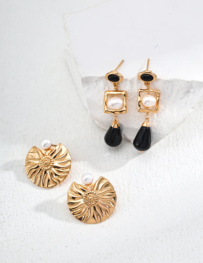 Natural Pearl Black Onyx Earrings