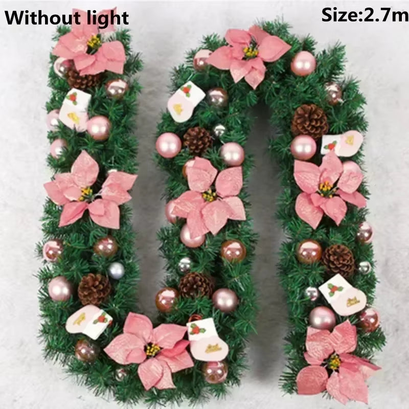 2.7M Christmas Garlands with Pinecones Red Berries Artificial Christmas Wreaths Door Hanging Ornaments Xmas New Year Decoration