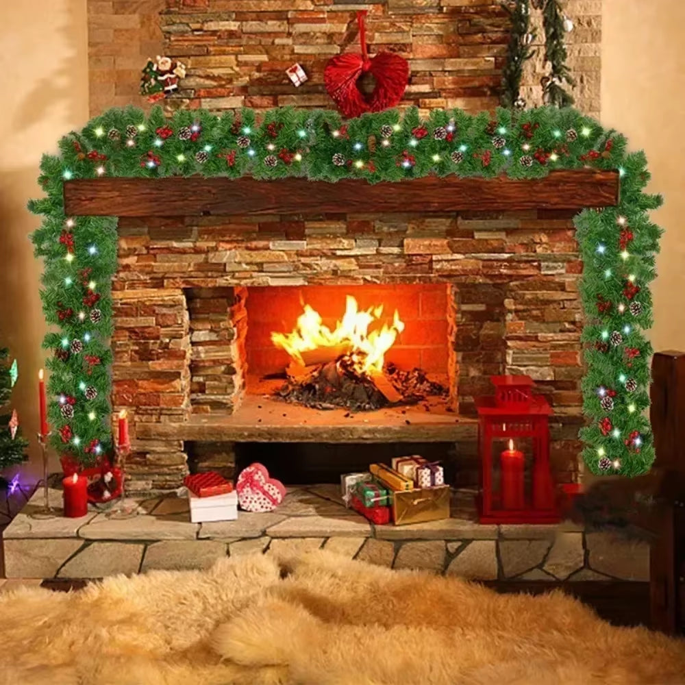 2.7M Christmas Garlands with Pinecones Red Berries Artificial Christmas Wreaths Door Hanging Ornaments Xmas New Year Decoration