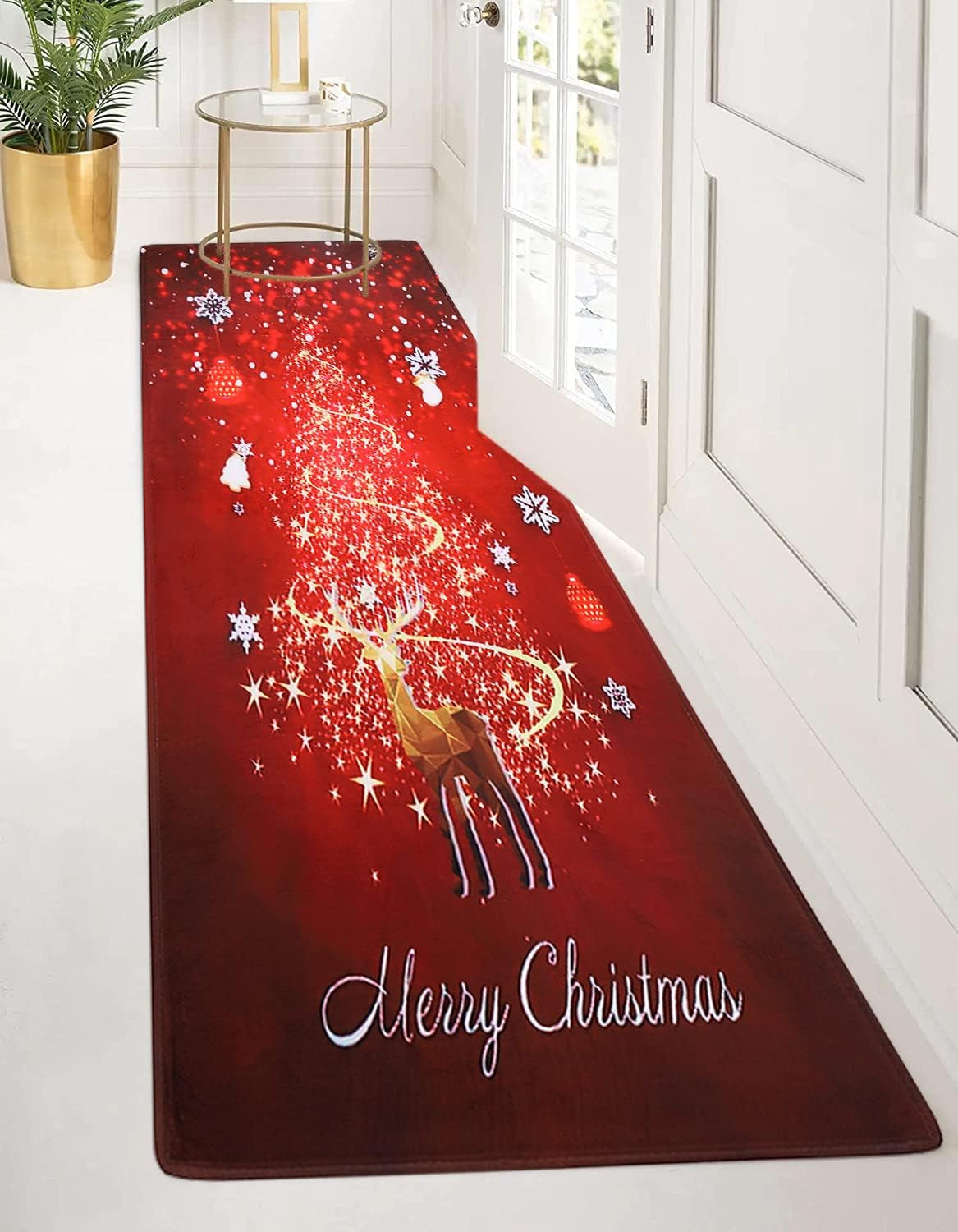 Christmas Runner Rugs, Soft Washable Christmas Reindeer Home Runner Rug Clearance, (6 * 2Ft) Xmas Area Rugs Non-Slip Christmas Rugs for Home Indoor
