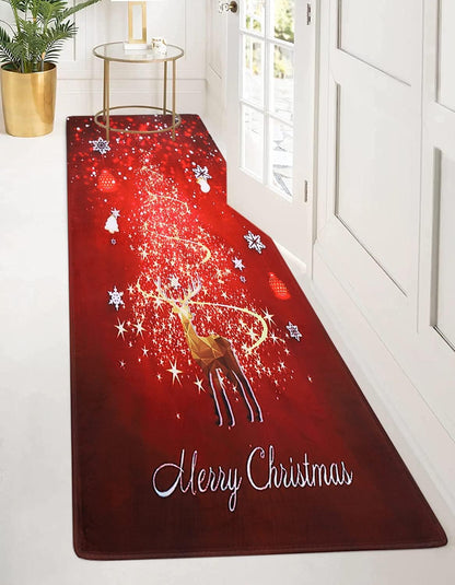 Christmas Runner Rugs, Soft Washable Christmas Reindeer Home Runner Rug Clearance, (6 * 2Ft) Xmas Area Rugs Non-Slip Christmas Rugs for Home Indoor
