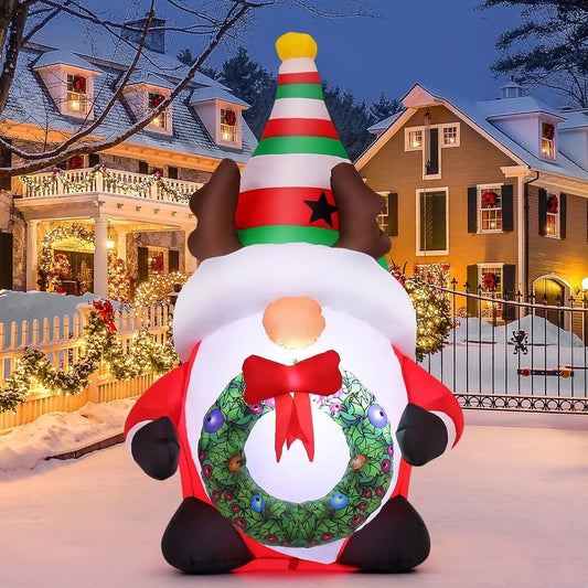 Christmas Inflatables 5 FT Christmas Gnomes Inflatables Holding Garland with Built-In Leds, Cute Gnome Blow up Inflatable Christmas Gnome, Outdoor Christmas Decorations for Xmas Holiday Party
