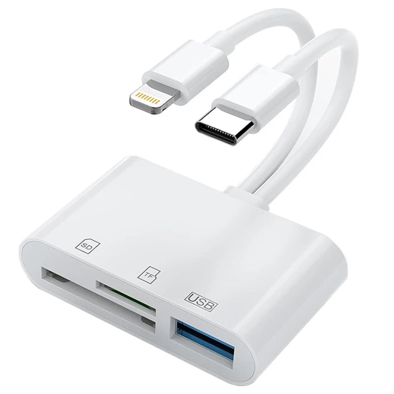 SD Card Reader 5-In-1 Lightning /Type C to USB 3.0/SD/TF Card Adapter Memory Card Reader for Iphone Ipad Macbook Samsung Andro