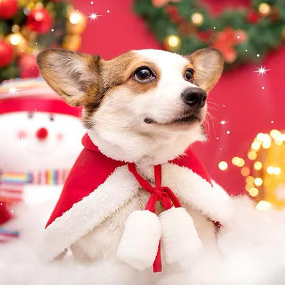 Cat Dog Christmas Costumes, Santa Cloak Cape with Hat Pet Cosplay Costumes Party Dressing up Outfits Clothes Apparel for Small Dogs Puppy Kitten, L