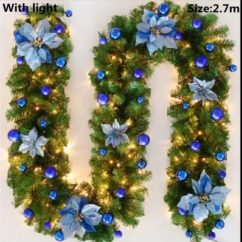 2.7M Christmas Garlands with Pinecones Red Berries Artificial Christmas Wreaths Door Hanging Ornaments Xmas New Year Decoration