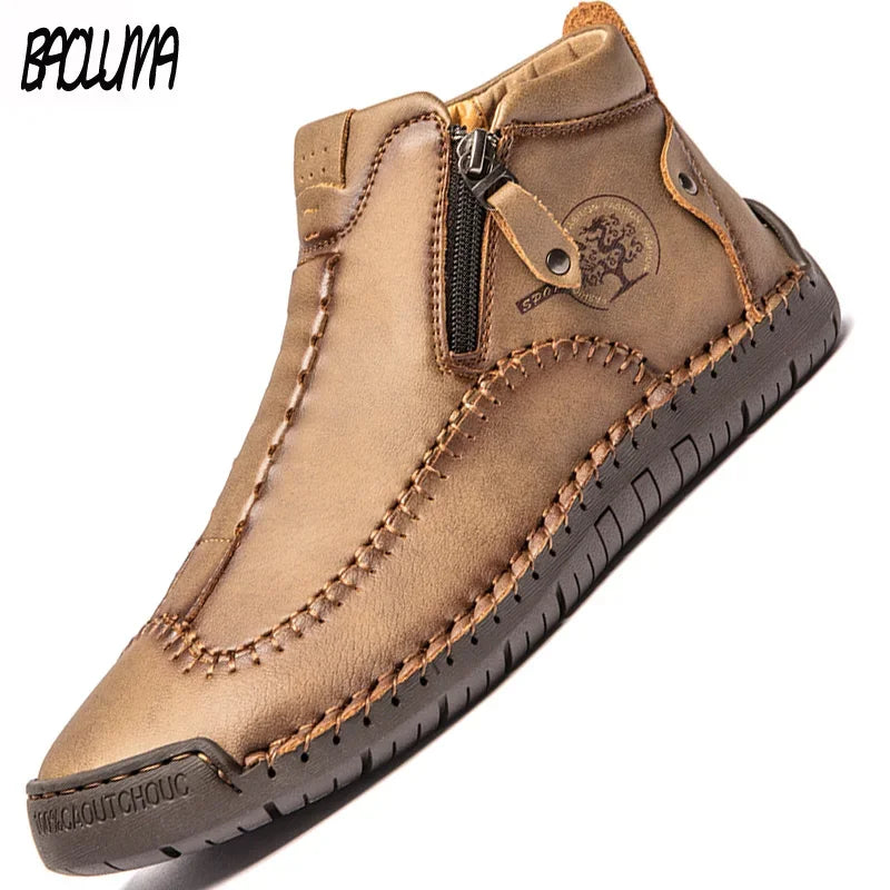 Brand Men'S Boots Leather Men'S Ankle Boots Work Boots Handmade Metal Zipper Outdoor Men'S Luxury Boots Leather Designer Boots