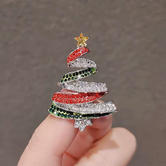 Rhinestone Christmas Tree Brooches for Women Beauty Classic New Year Tree Brooch Pin Gifts