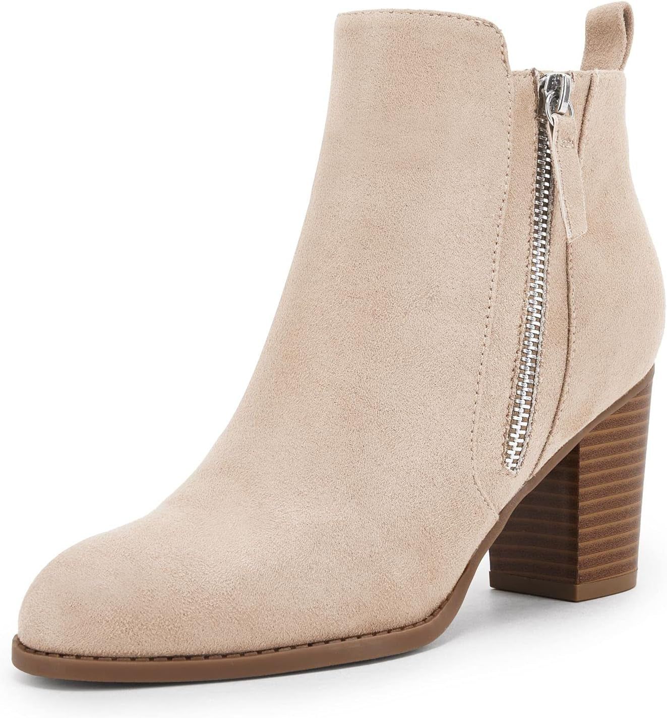 Ankle Boots for Women Chunky Block Heel Side Zipper Pointd Toe Suede Fall Winter Bootie Shoes