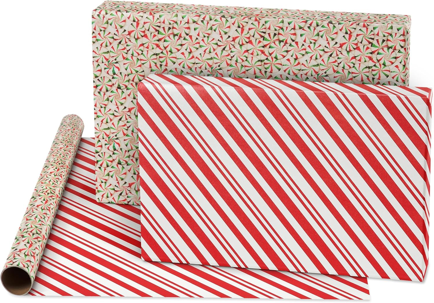 120 Sq. Ft. Vintage Christmas Wrapping Paper Bundle, Gingerbread, Ornaments, Peppermints (3 Extra Wide Rolls 40 In. X 12 Ft.)