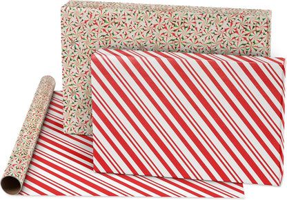 120 Sq. Ft. Vintage Christmas Wrapping Paper Bundle, Gingerbread, Ornaments, Peppermints (3 Extra Wide Rolls 40 In. X 12 Ft.)