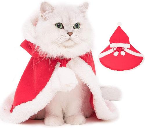 Cat Dog Christmas Costumes, Santa Cloak Cape with Hat Pet Cosplay Costumes Party Dressing up Outfits Clothes Apparel for Small Dogs Puppy Kitten, L