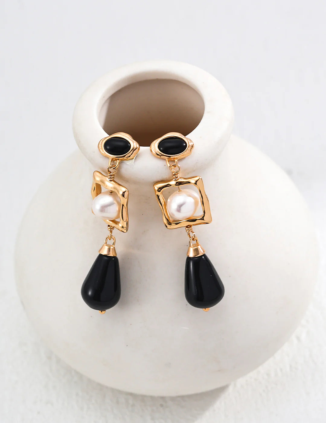 Natural Pearl Black Onyx Earrings