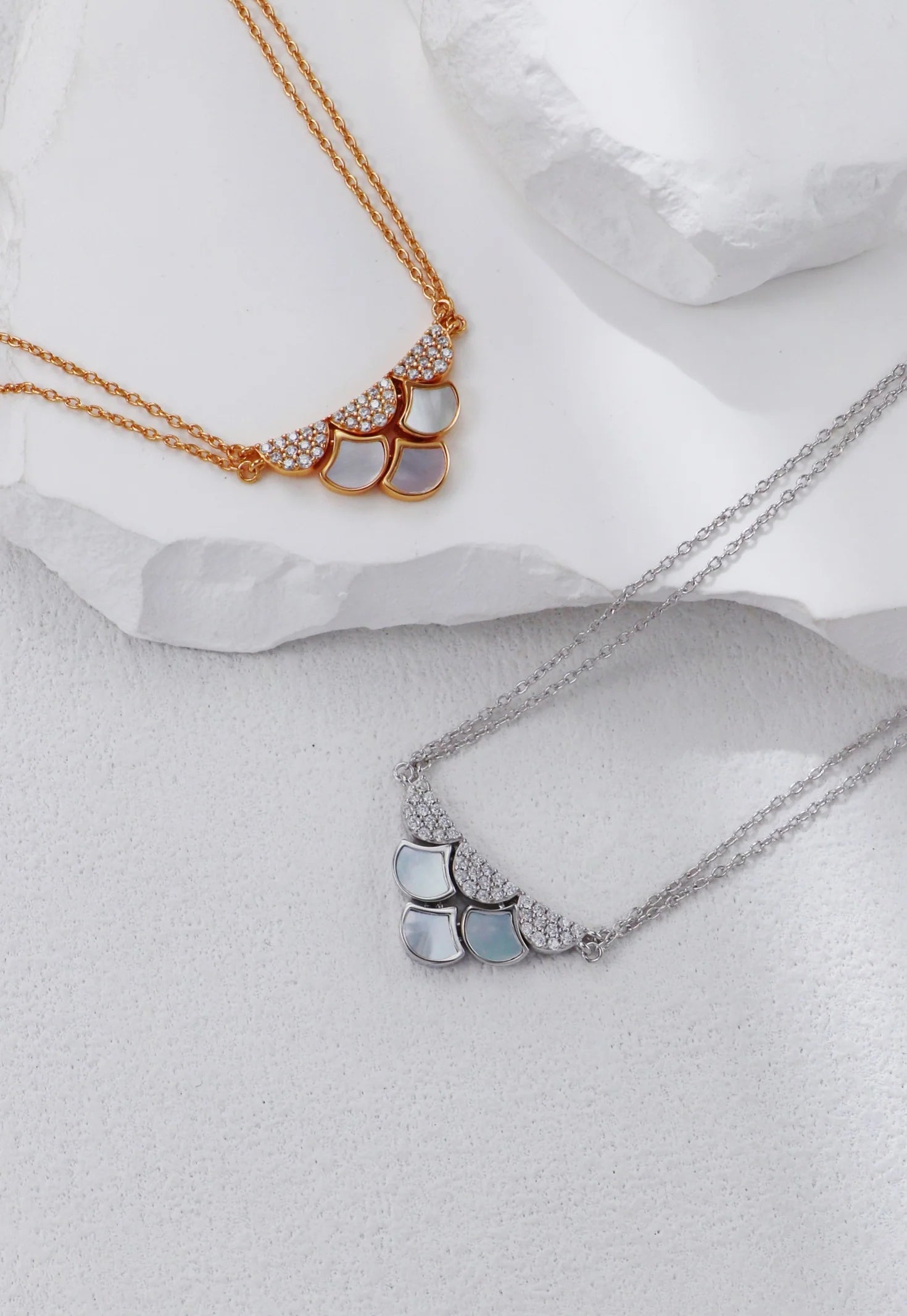White Shell Zircon Double-Layer Necklace