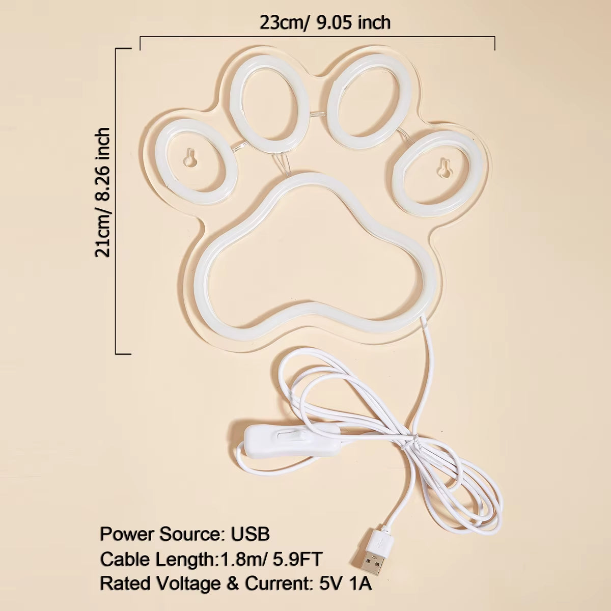 Chi-Buy LED Neon Paw USB Powered Neon Signs Night Light 3D Wall Art & Game Room Bedroom Living Room Decor Lamp Signs