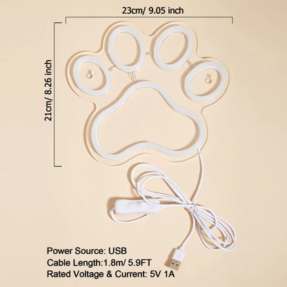 Chi-Buy LED Neon Paw USB Powered Neon Signs Night Light 3D Wall Art & Game Room Bedroom Living Room Decor Lamp Signs