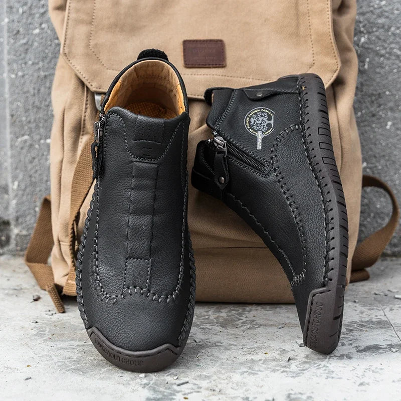 Brand Men'S Boots Leather Men'S Ankle Boots Work Boots Handmade Metal Zipper Outdoor Men'S Luxury Boots Leather Designer Boots