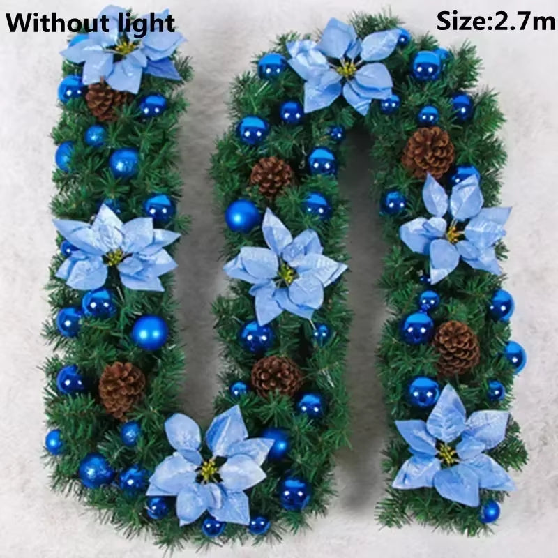 2.7M Christmas Garlands with Pinecones Red Berries Artificial Christmas Wreaths Door Hanging Ornaments Xmas New Year Decoration
