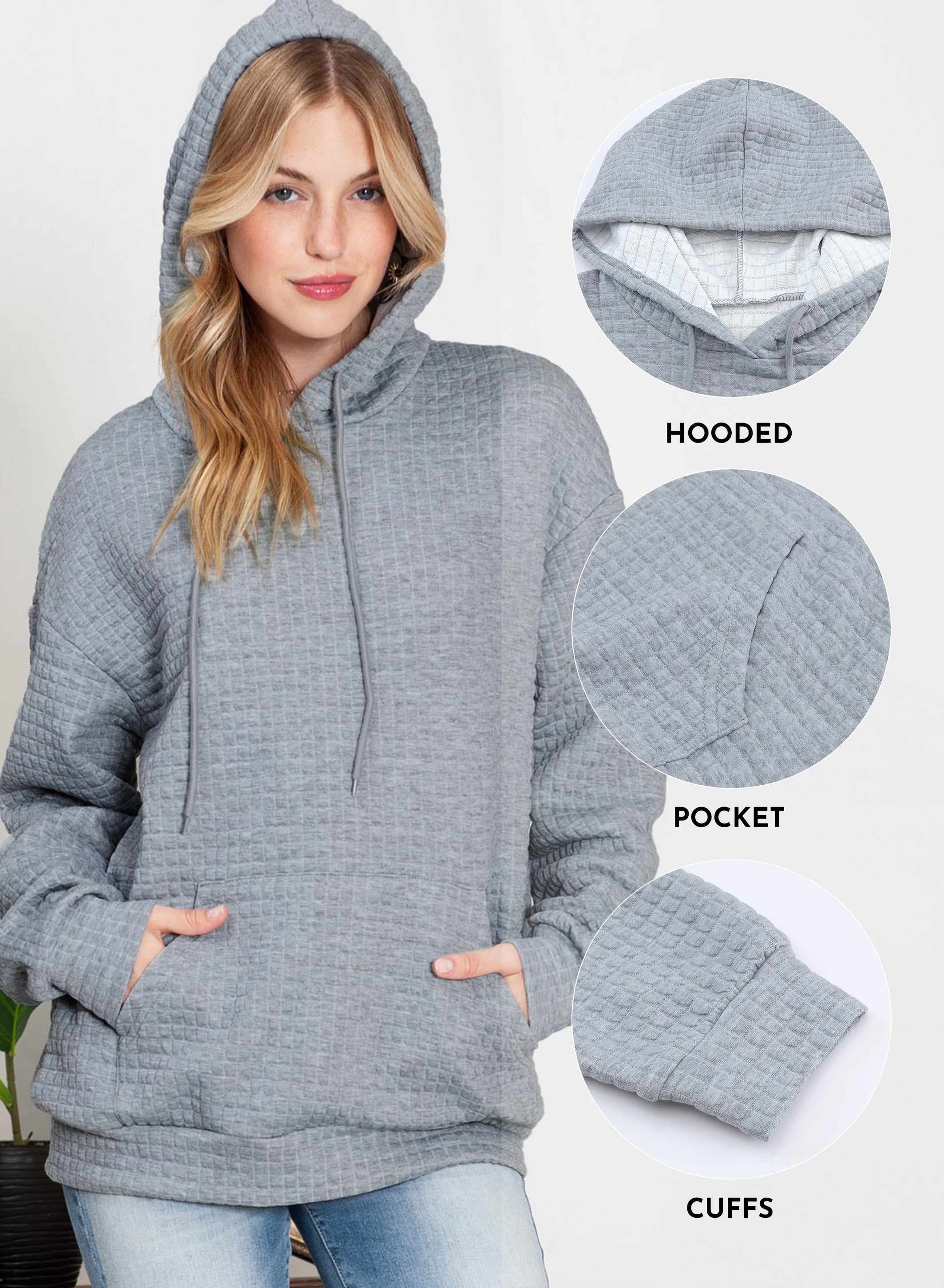 Hoodies for Women Fall Sweatshirts for Women Drawstring Long Sleeve Hoodies Pullover Knit Top with Pocket Pink M