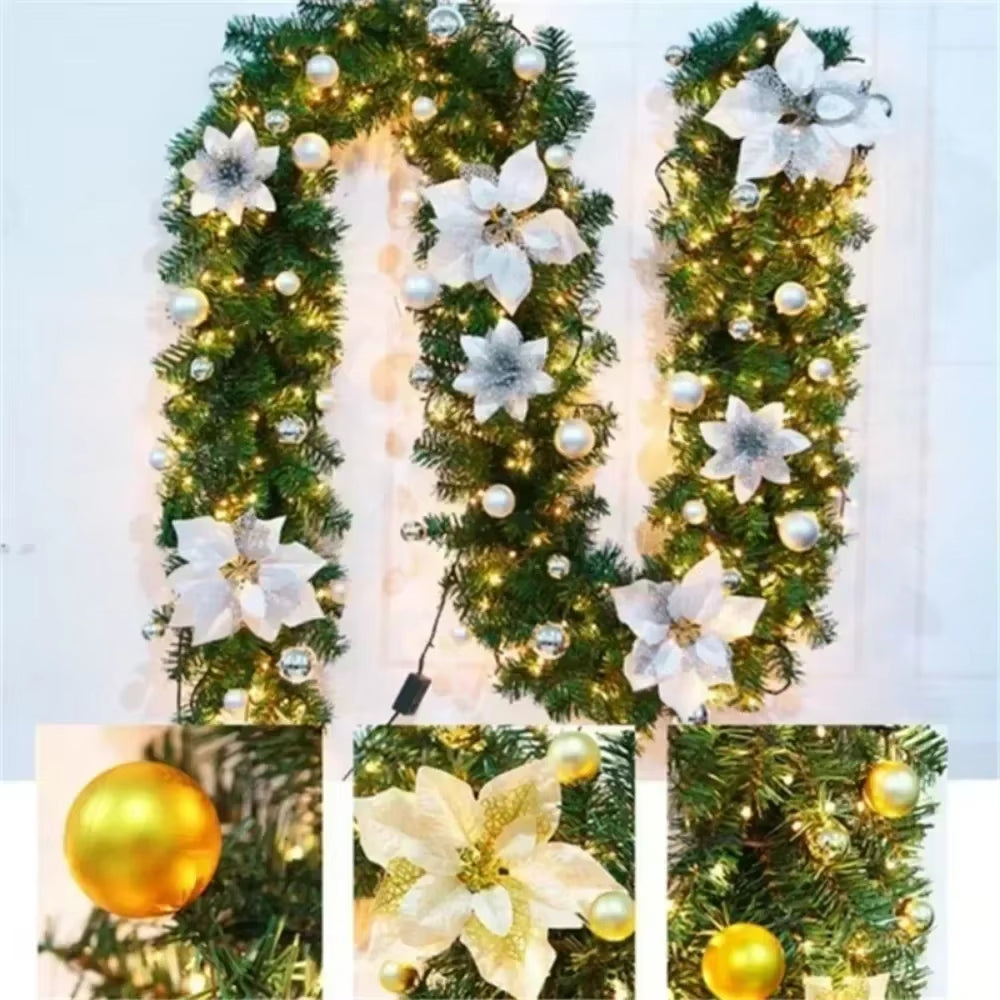 2.7M Christmas Garlands with Pinecones Red Berries Artificial Christmas Wreaths Door Hanging Ornaments Xmas New Year Decoration