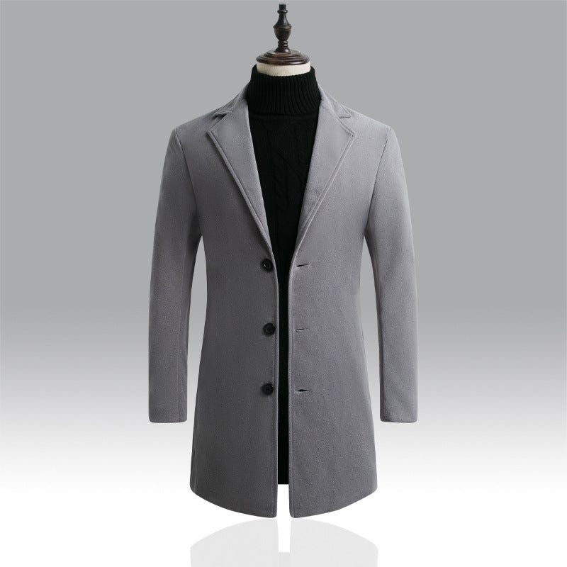 Long Trench Coat Men'S Korean Style Slim Woolen Coat
