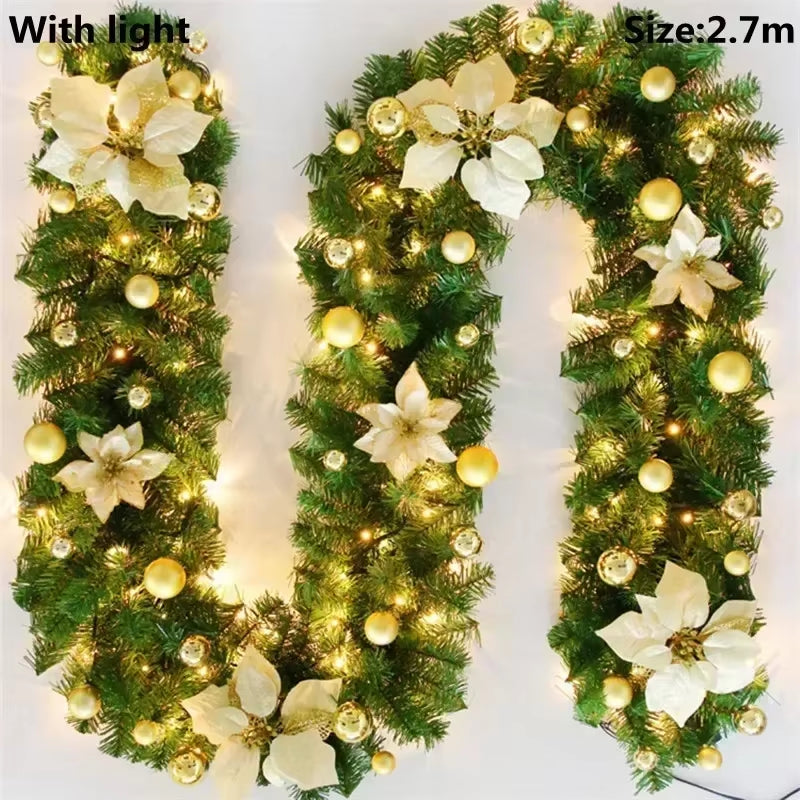 2.7M Christmas Garlands with Pinecones Red Berries Artificial Christmas Wreaths Door Hanging Ornaments Xmas New Year Decoration