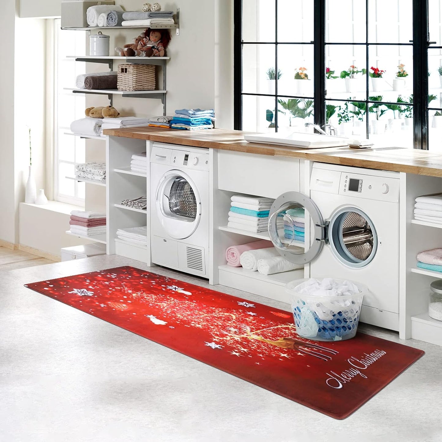 Christmas Runner Rugs, Soft Washable Christmas Reindeer Home Runner Rug Clearance, (6 * 2Ft) Xmas Area Rugs Non-Slip Christmas Rugs for Home Indoor