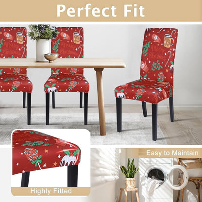 Christmas Dining Room Chair Covers Set of 6, Stretch Xmas Chair Slipcovers Protector, Spandex Washable Kitchen Parsons Chair Cover for Dining Room,Christmas Decor,Holiday Party(Christmas Red)
