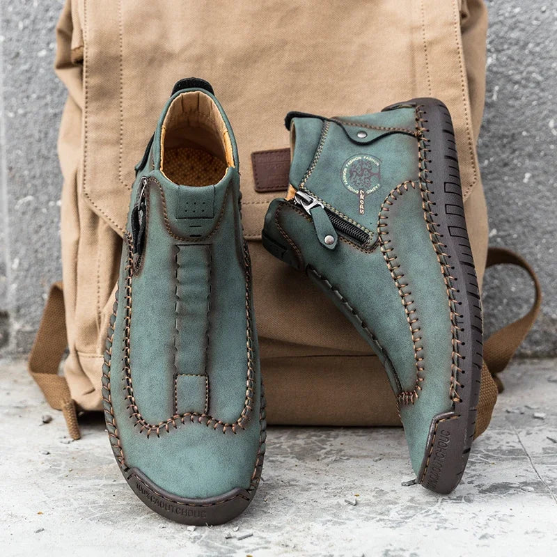 Brand Men'S Boots Leather Men'S Ankle Boots Work Boots Handmade Metal Zipper Outdoor Men'S Luxury Boots Leather Designer Boots