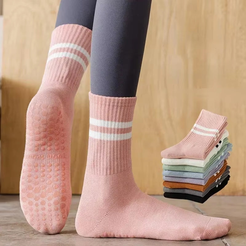 Yoga Socks Cotton Mid-Tube Bottom Professional Non-Slip Silicone Indoor Fitness Socks Gym Floor Soft Dance Pilates Sports Socks