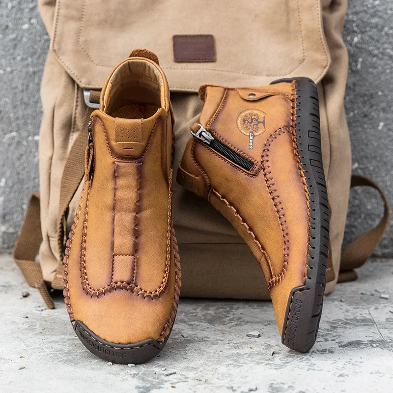 Brand Men'S Boots Leather Men'S Ankle Boots Work Boots Handmade Metal Zipper Outdoor Men'S Luxury Boots Leather Designer Boots