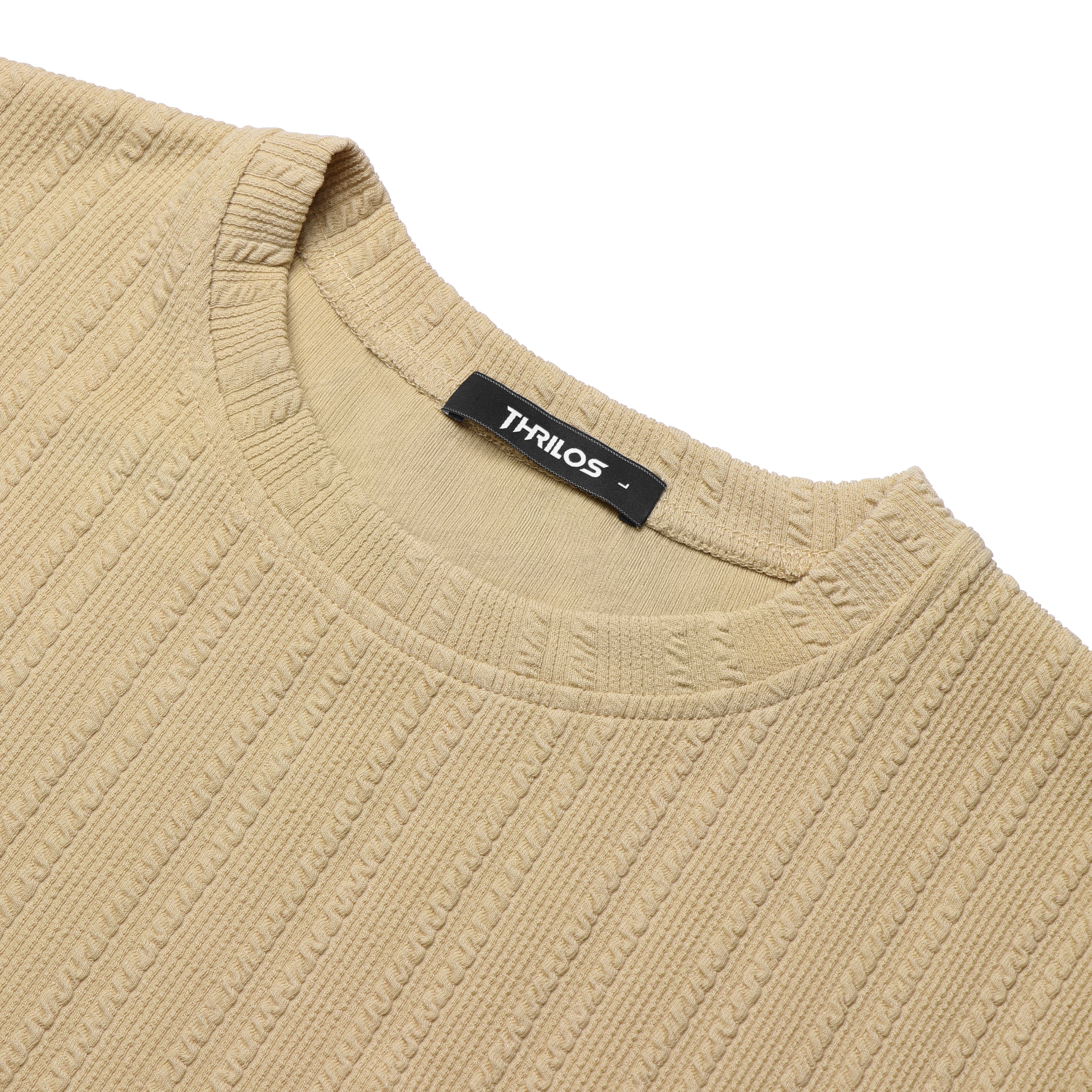 Mens Long Sleeve Shirts Crewneck Casual Tops Pullover Work Shirts Stretch Textured Knit T-Shirts with Pocket