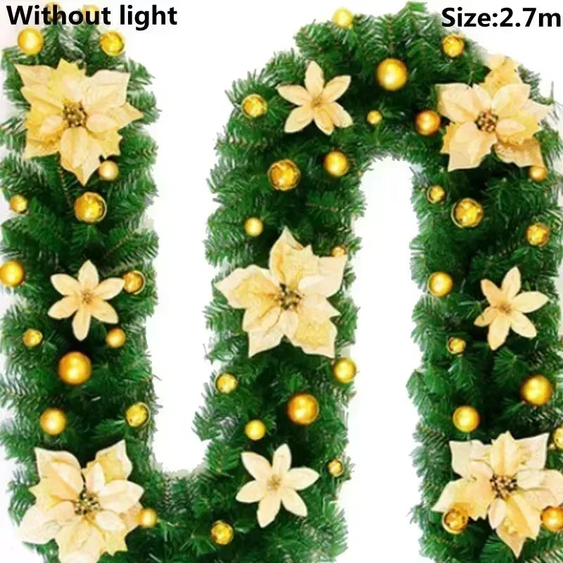 2.7M Christmas Garlands with Pinecones Red Berries Artificial Christmas Wreaths Door Hanging Ornaments Xmas New Year Decoration